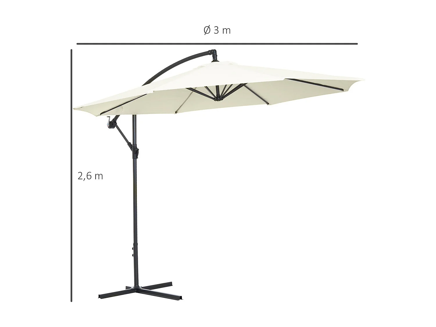 Parasol déporté octogonal inclinable rabattable diamètre 3 m parasol de jardin avec pied en croix crème