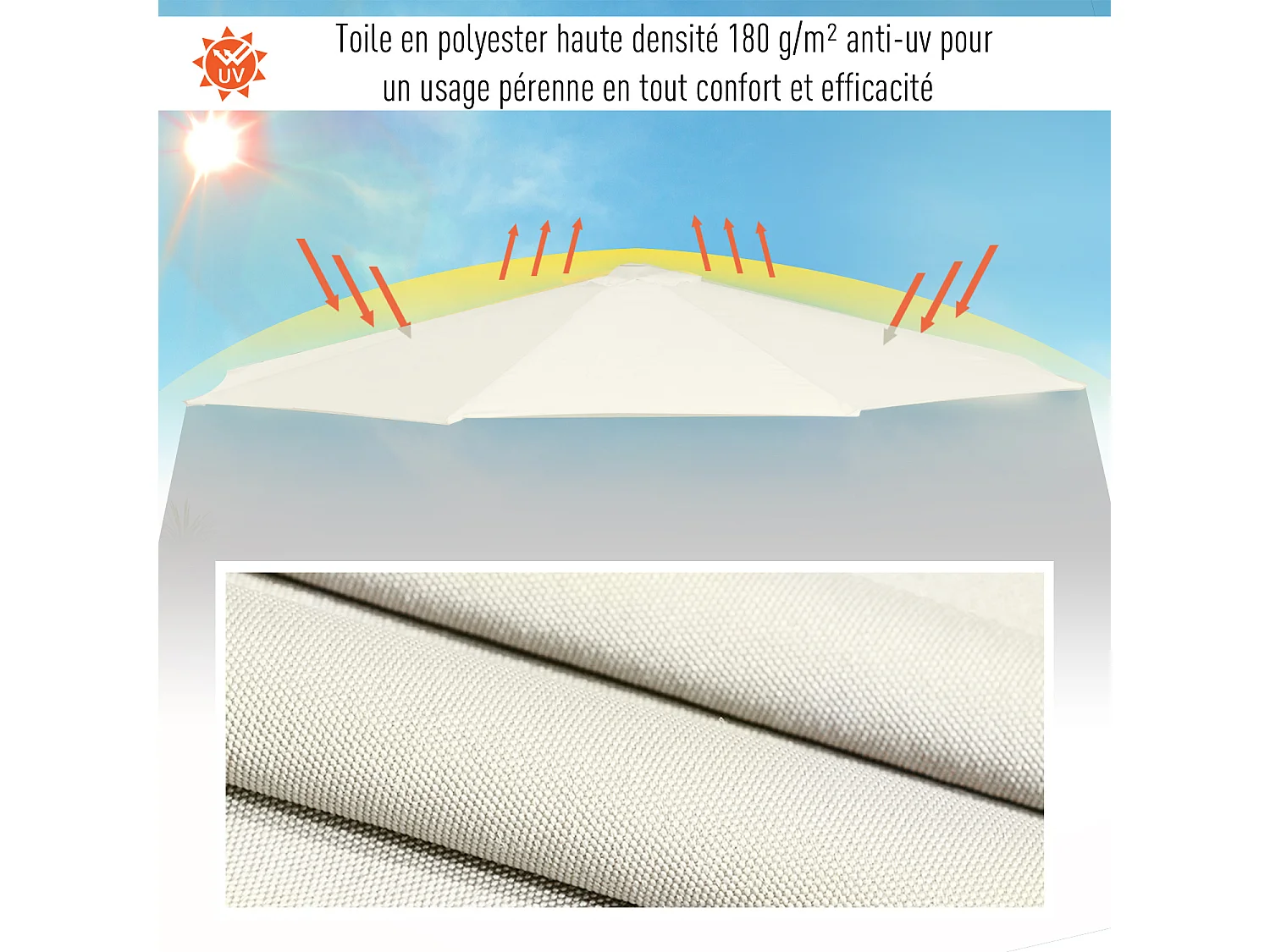 Parasol déporté octogonal inclinable rabattable diamètre 3 m parasol de jardin avec pied en croix crème