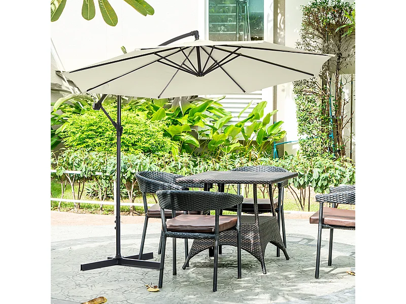 Parasol déporté octogonal inclinable rabattable diamètre 3 m parasol de jardin avec pied en croix crème