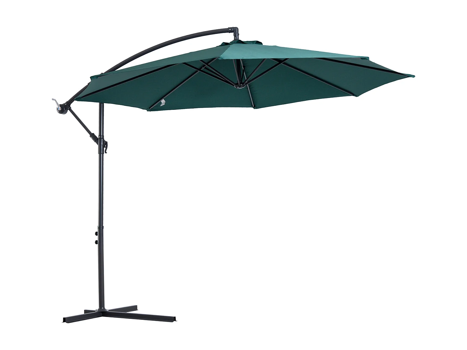 Parasol déporté octogonal inclinable manivelle pied acier Ø 3 x 2,5H m vert