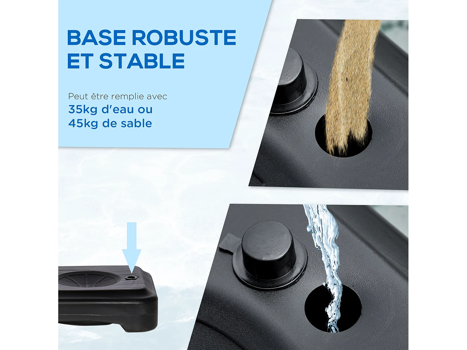 Panier de Basket-Ball sur pied pour bord de piscine poteau panneau, base de lestage sur roulettes hauteur arceau réglable 1,1 - 1,3 m noir blanc