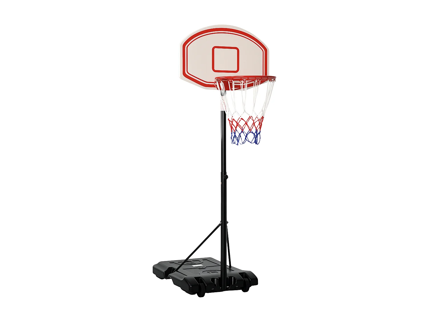 Panier de Basket-Ball sur pied avec poteau panneau, base de lestage sur roulettes hauteur réglable 2,1 - 2,5 m noir blanc