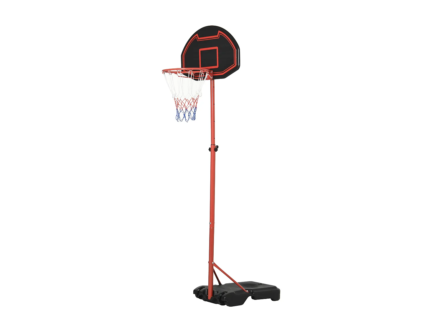 Panier de Basket-Ball sur pied avec poteau panneau, base de lestage sur roulettes hauteur réglable 1,55 - 2,1 m rouge noir