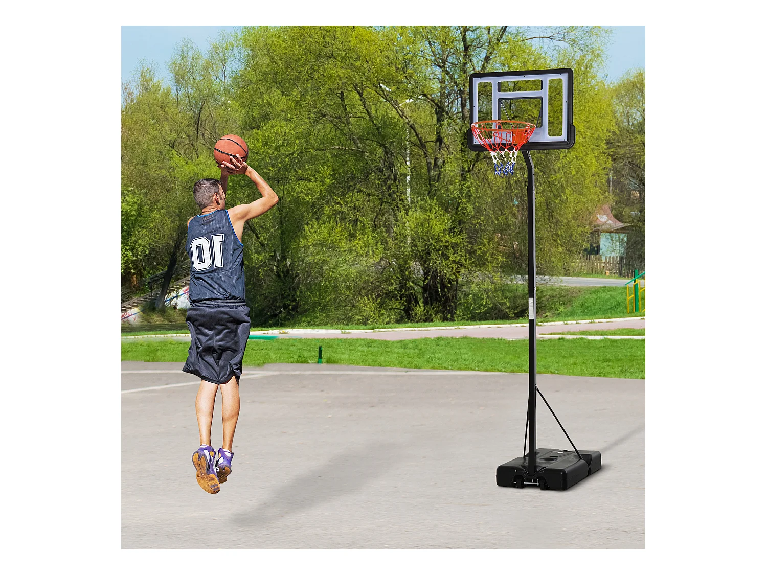 Panier de basket-ball sur Pied avec base de lestage sur roulettes hauteur réglable 3,02-3,52 m Noir Blanc