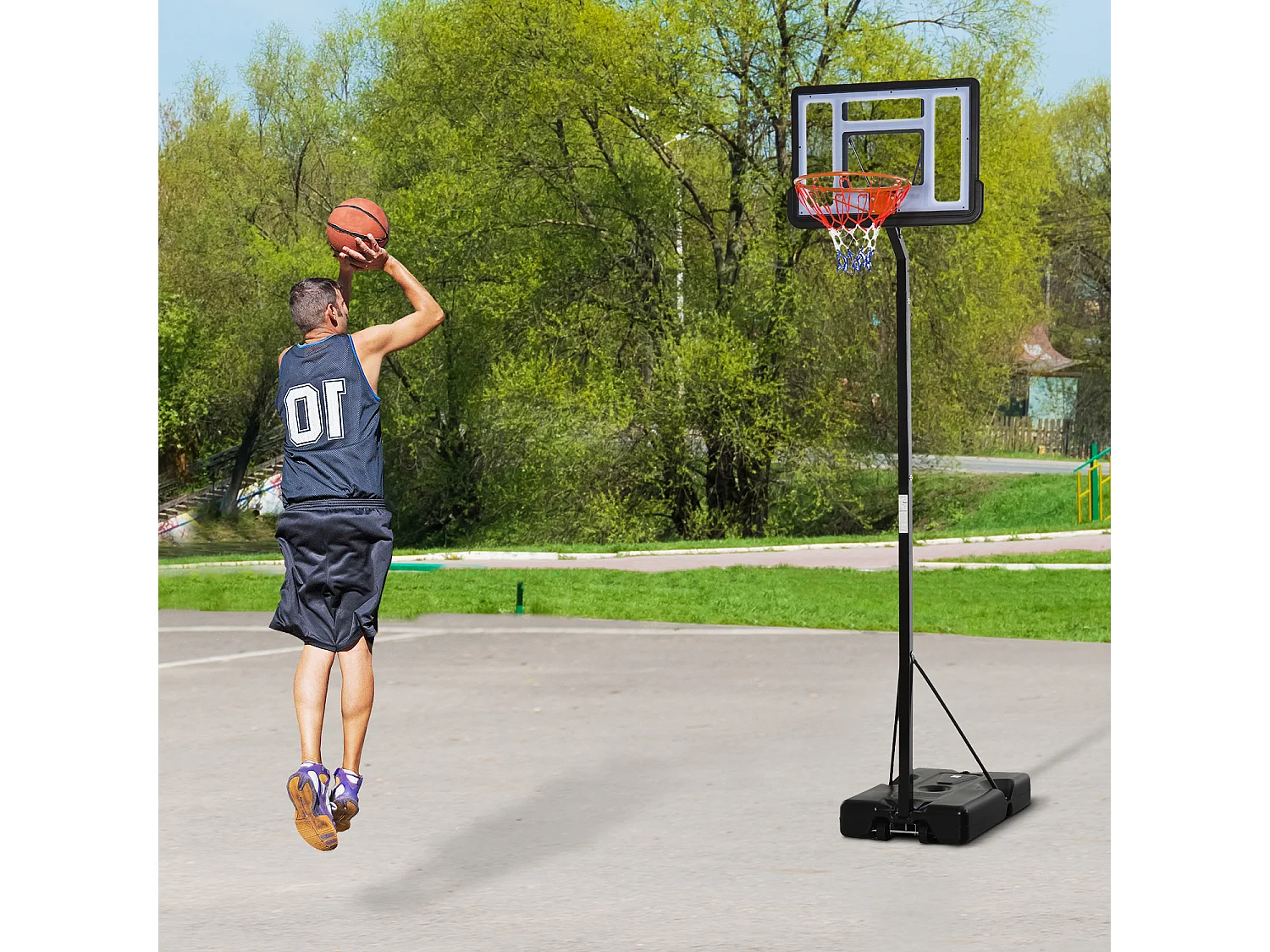 Panier de basket-ball sur Pied avec base de lestage sur roulettes hauteur réglable 3,02-3,52 m Noir Blanc