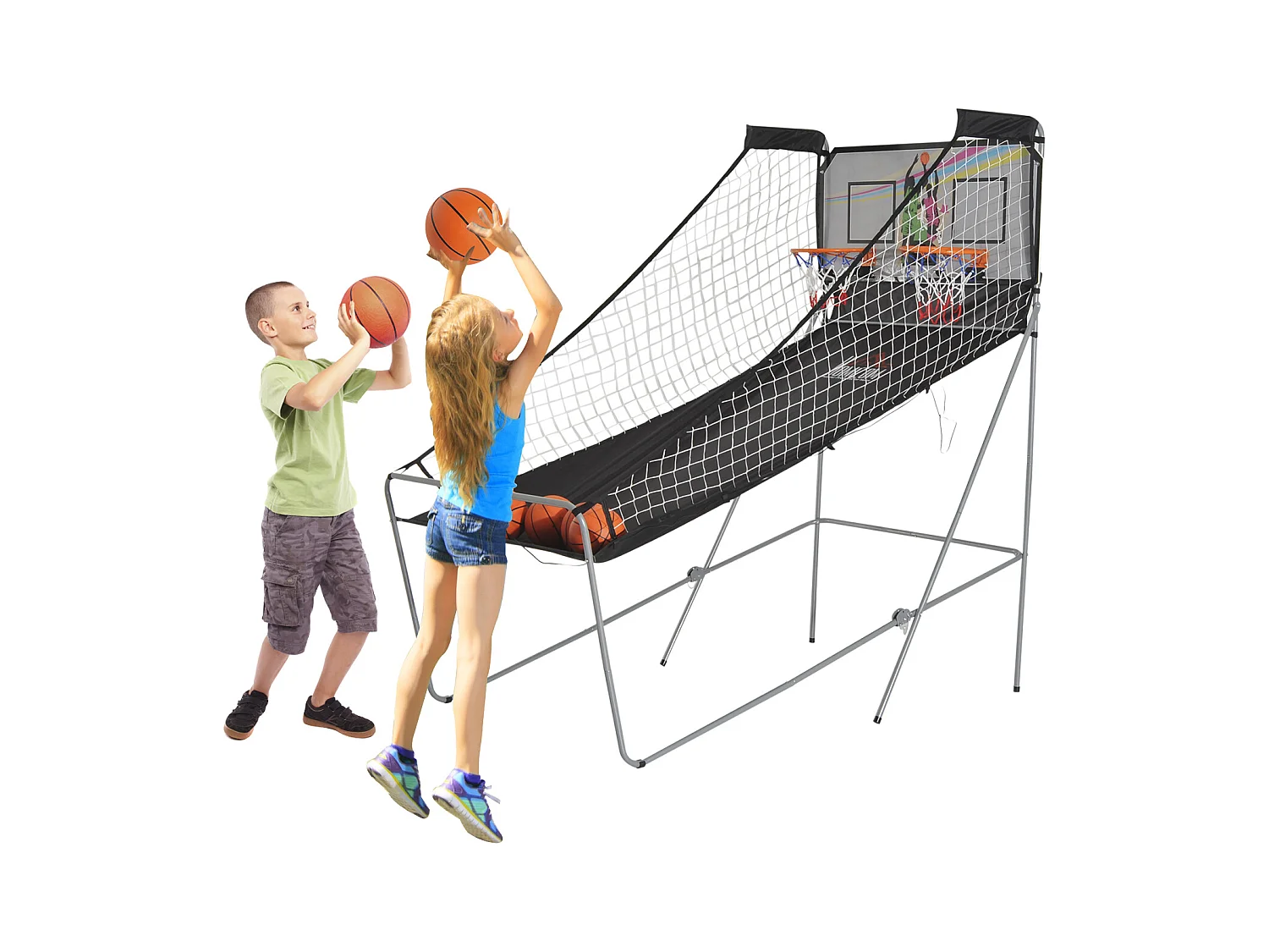 Panier de Basket pliable jeu de Basketball Arcade Double Shootout double panier compteur électronique 4 ballons et pompe acier noir et blanc