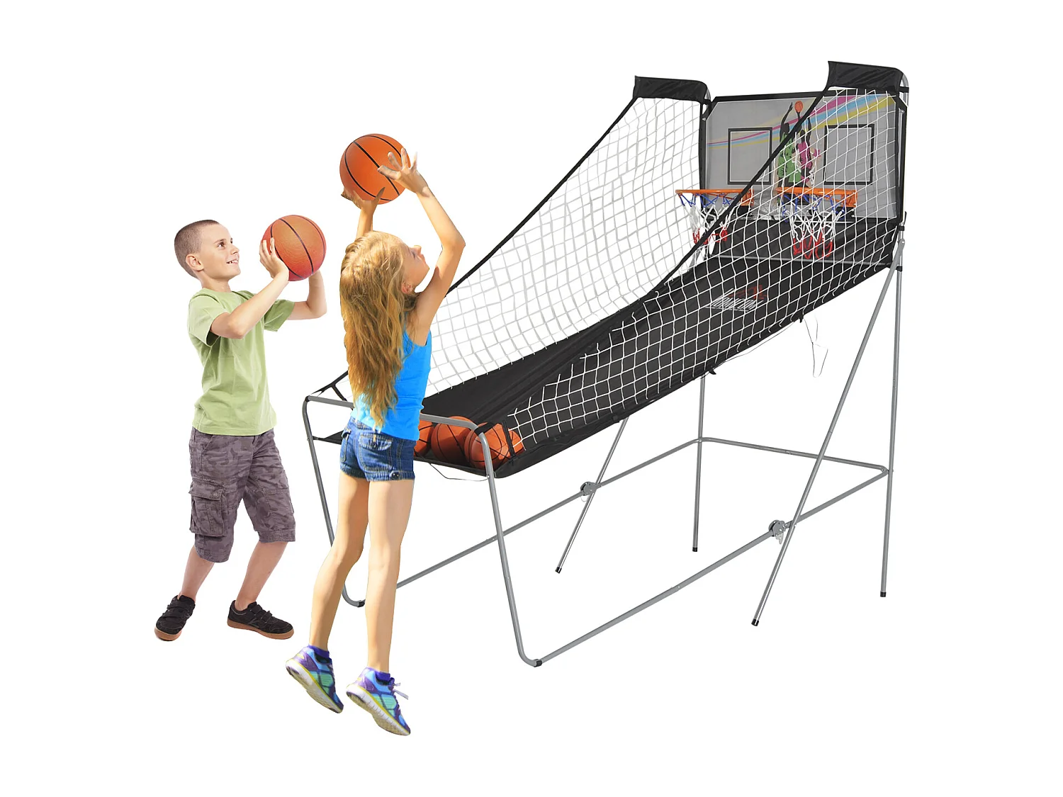 Panier de Basket pliable jeu de Basketball Arcade Double Shootout double panier compteur électronique 4 ballons et pompe acier noir et blanc