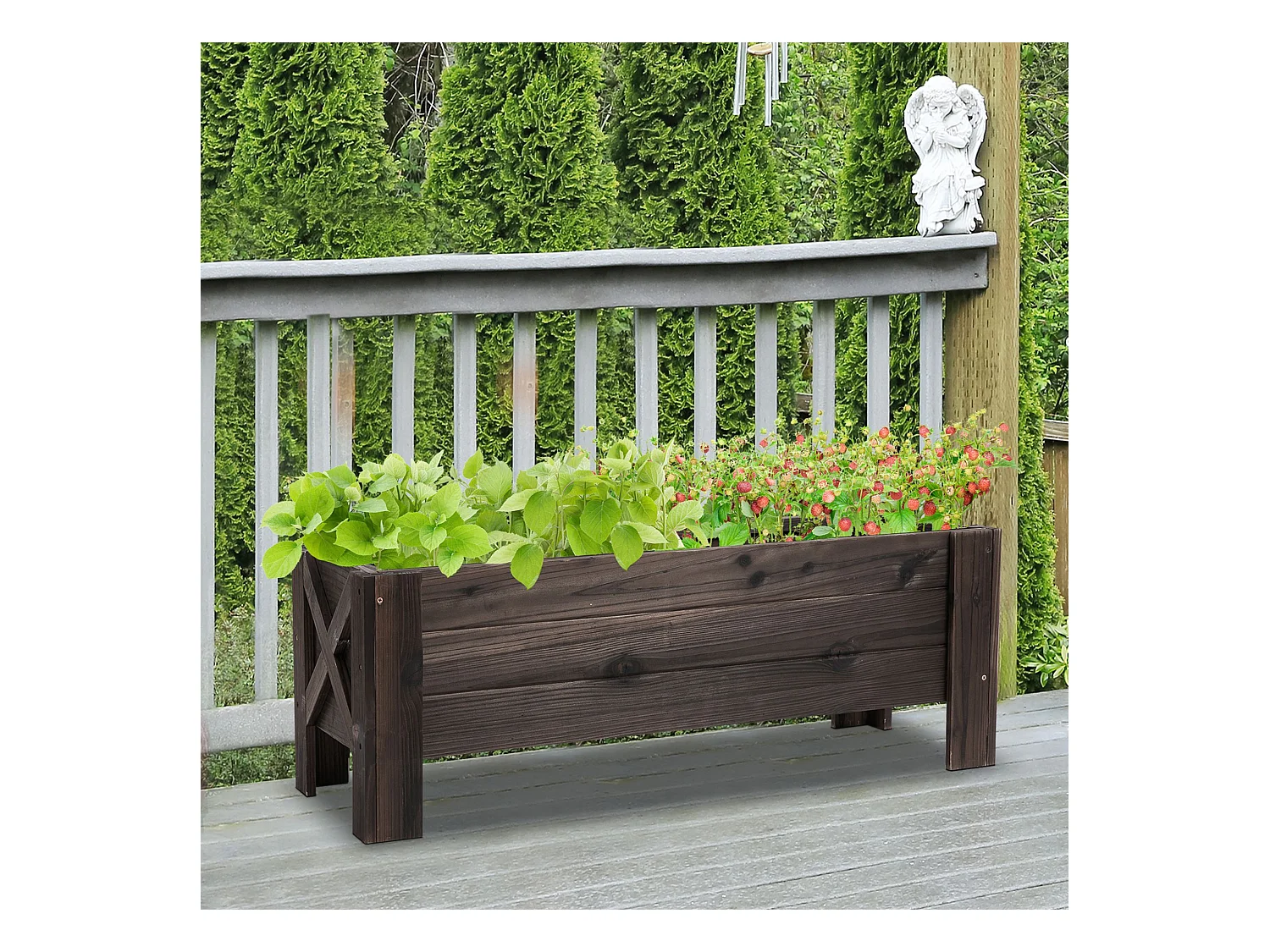 Jardinière sur pieds bac à fleurs dim. 100L x 36l x 36H cm inserts d'irrigation inclus bois massif sapin traité