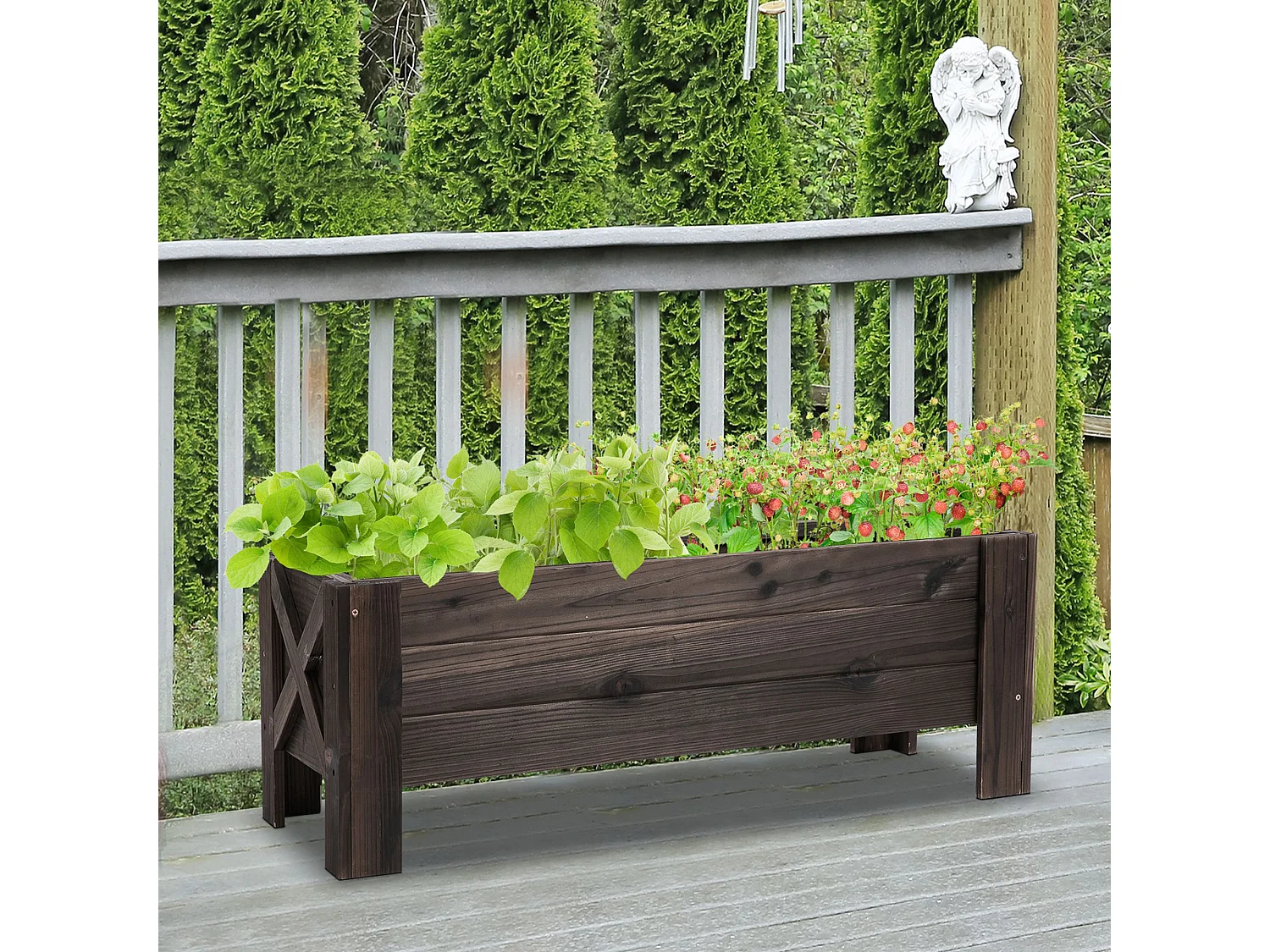 Jardinière sur pieds bac à fleurs dim. 100L x 36l x 36H cm inserts d'irrigation inclus bois massif sapin traité