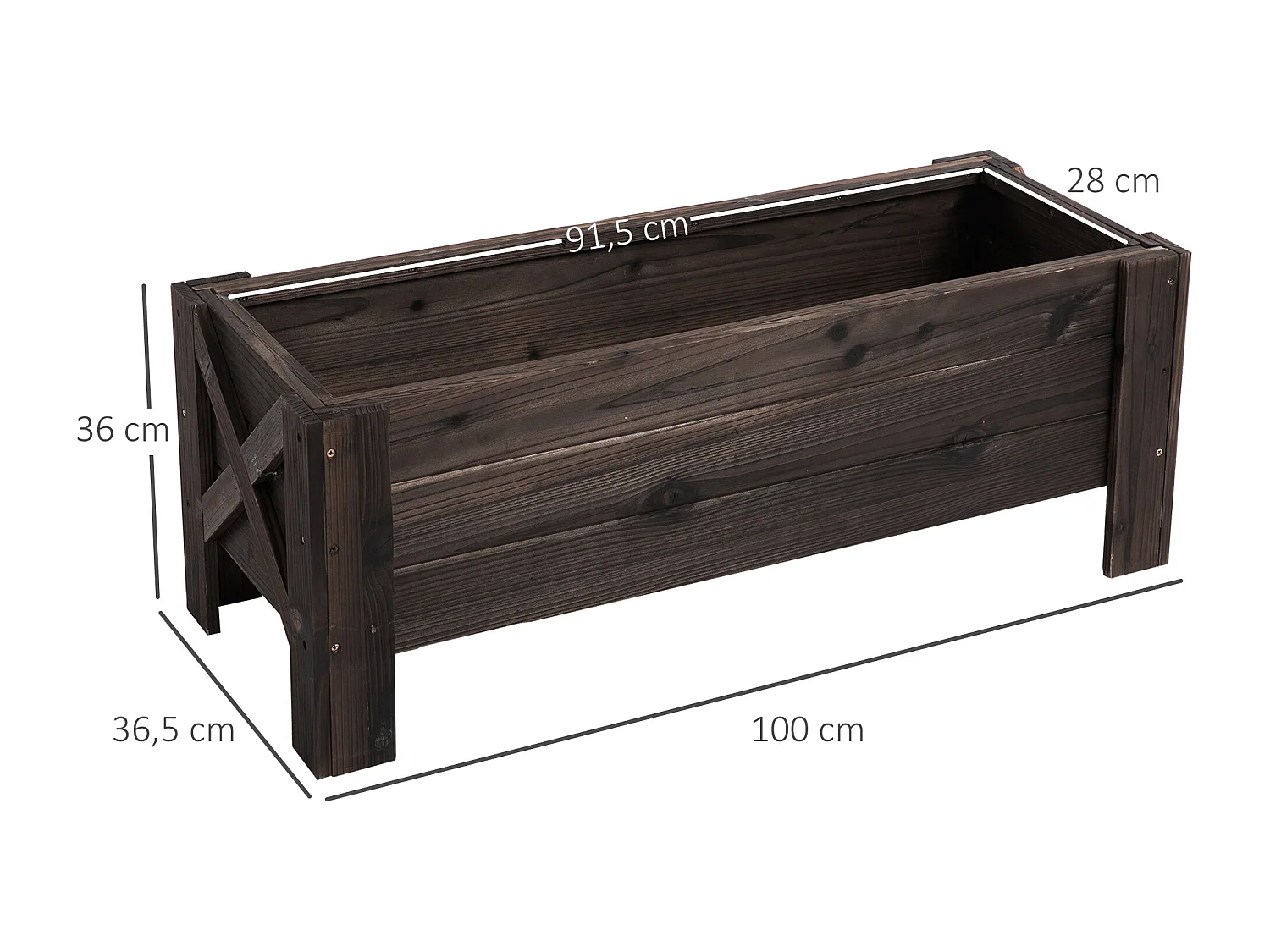 Jardinière sur pieds bac à fleurs dim. 100L x 36l x 36H cm inserts d'irrigation inclus bois massif sapin traité