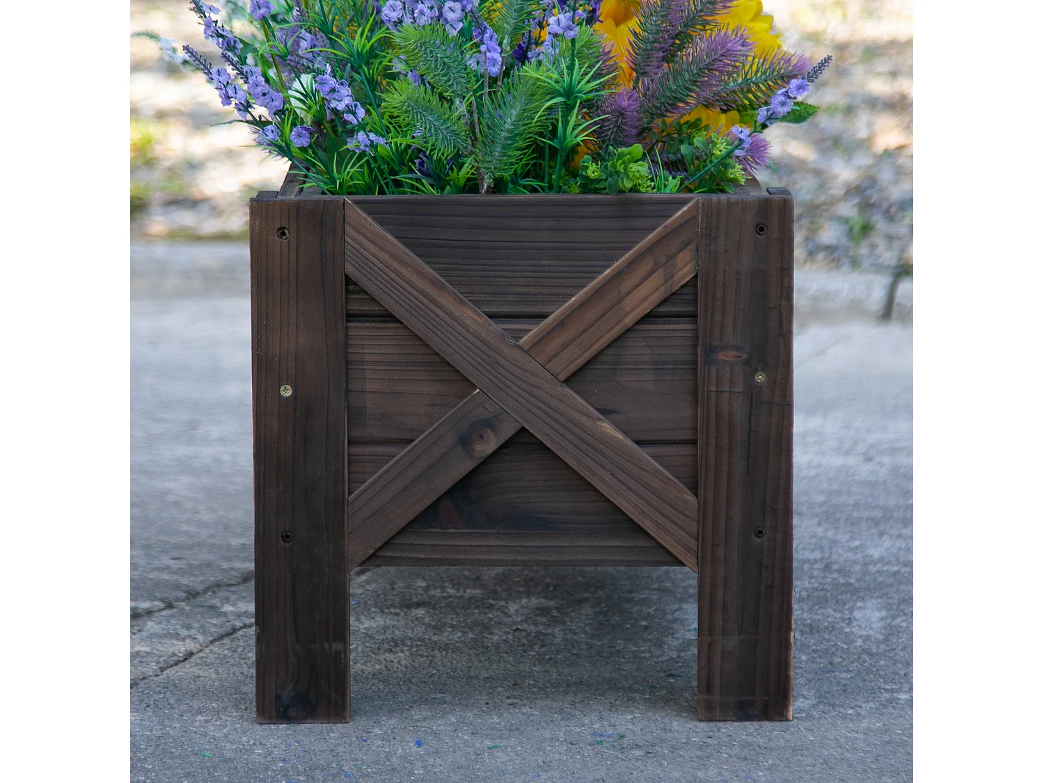 Jardinière sur pieds bac à fleurs dim. 100L x 36l x 36H cm inserts d'irrigation inclus bois massif sapin traité