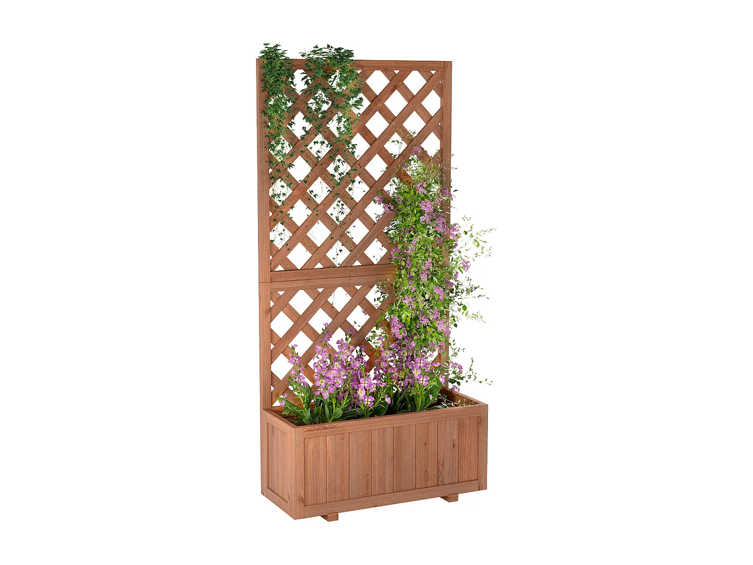 Jardinière avec treillis - bac à fleurs - jardinière sur pied - dim. 72,5L x 31,5l x 149,5H cm inserts d'irrigation inclus bois sapin pré-huilé