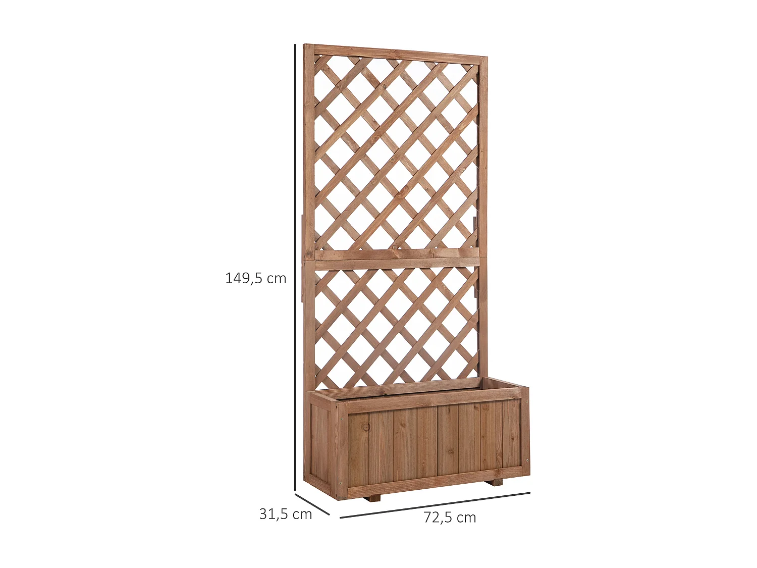 Jardinière avec treillis - bac à fleurs - jardinière sur pied - dim. 72,5L x 31,5l x 149,5H cm inserts d'irrigation inclus bois sapin pré-huilé