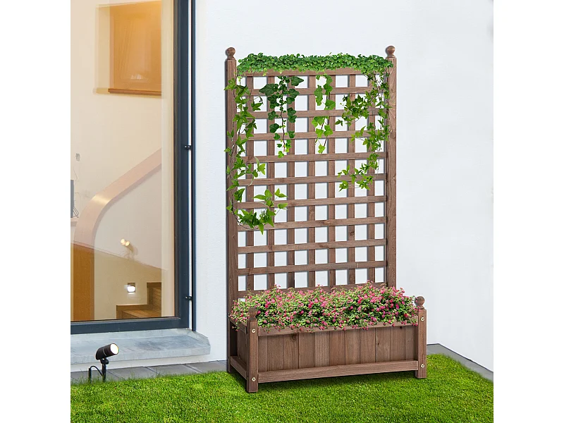Jardinière avec treillis - bac à fleurs - jardinière sur pied - dim. 64L x 28l x 120H cm inserts d'irrigation inclus bois sapin traité