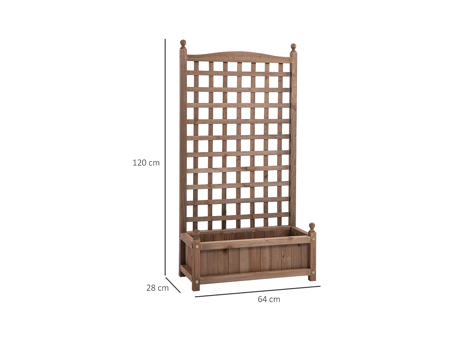 Jardinière avec treillis - bac à fleurs - jardinière sur pied - dim. 64L x 28l x 120H cm inserts d'irrigation inclus bois sapin traité