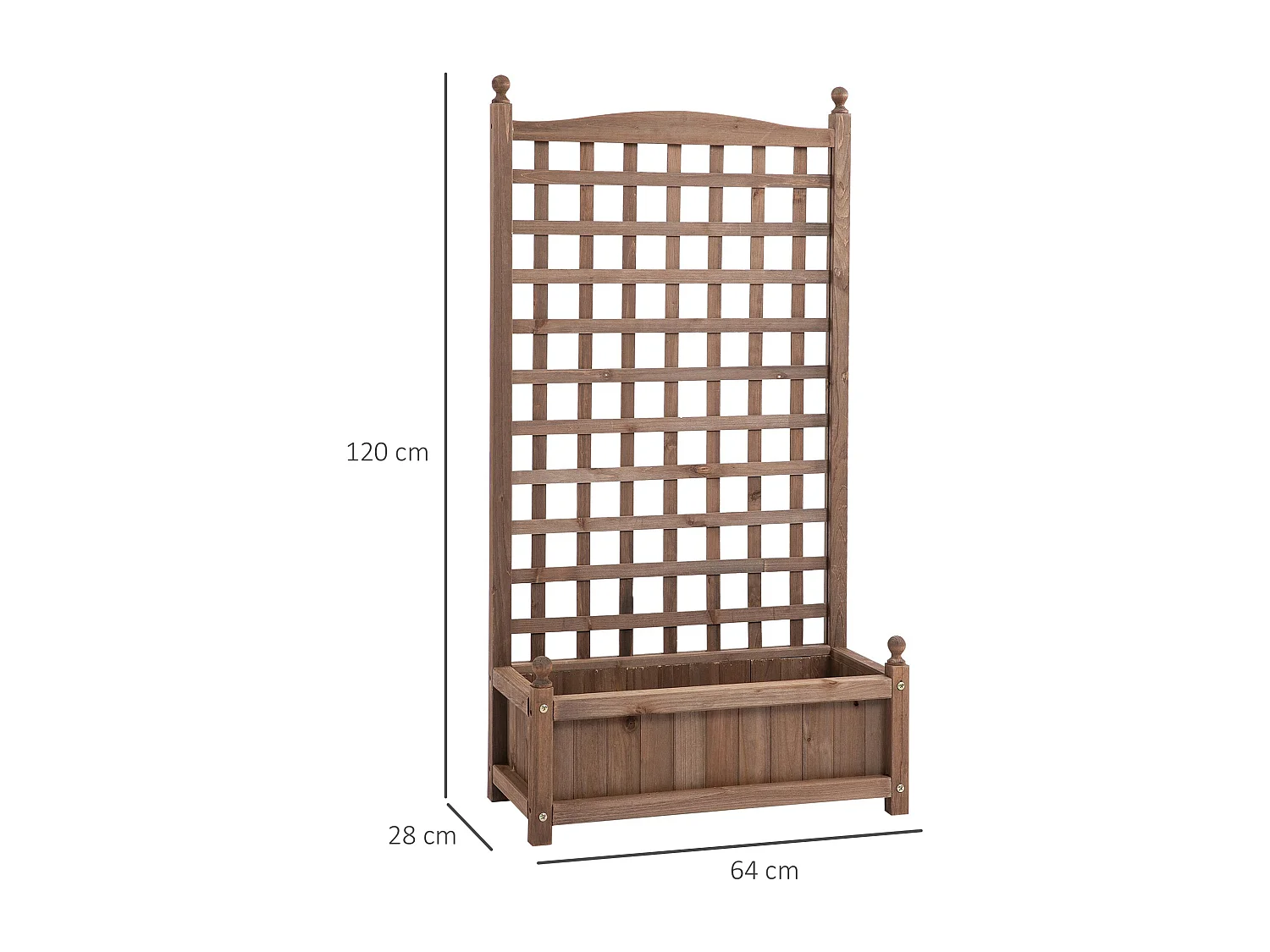Jardinière avec treillis - bac à fleurs - jardinière sur pied - dim. 64L x 28l x 120H cm inserts d'irrigation inclus bois sapin traité