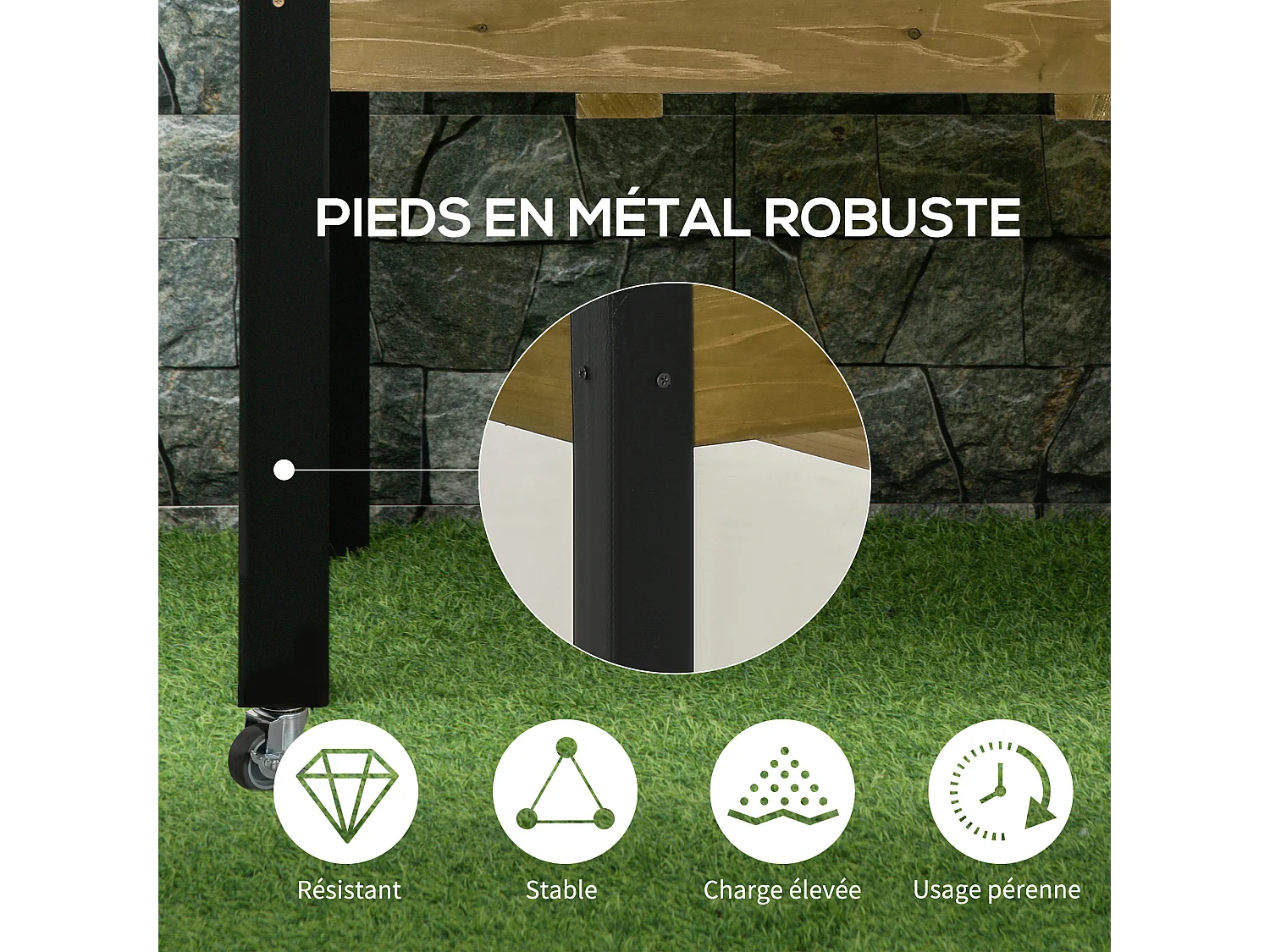 Jardinière sur pieds - potager sur roulettes - inserts d'irrigation, feutre de drainage inclus - bois sapin autoclave