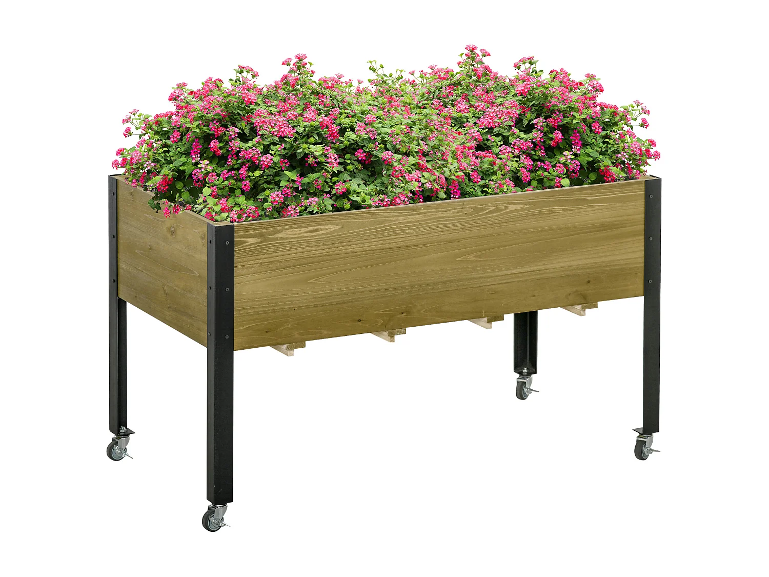 Jardinière sur pieds - potager sur roulettes - inserts d'irrigation, feutre de drainage inclus - bois sapin autoclave