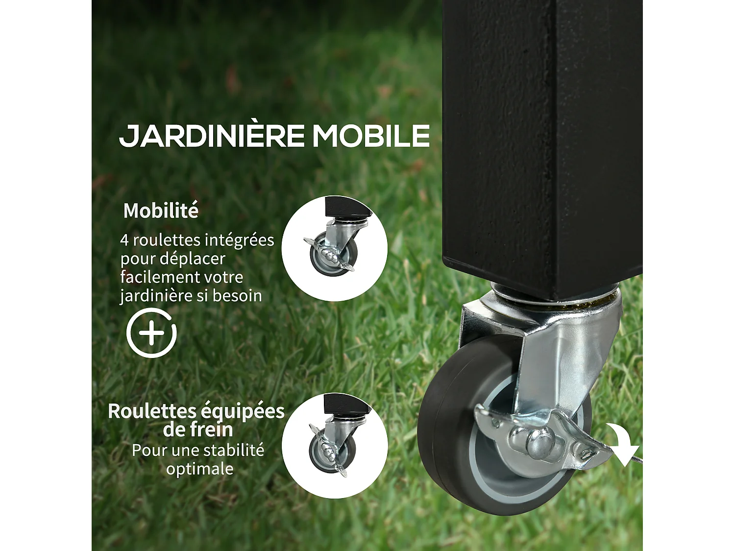 Jardinière sur pieds - potager sur roulettes - inserts d'irrigation, feutre de drainage inclus - bois sapin autoclave