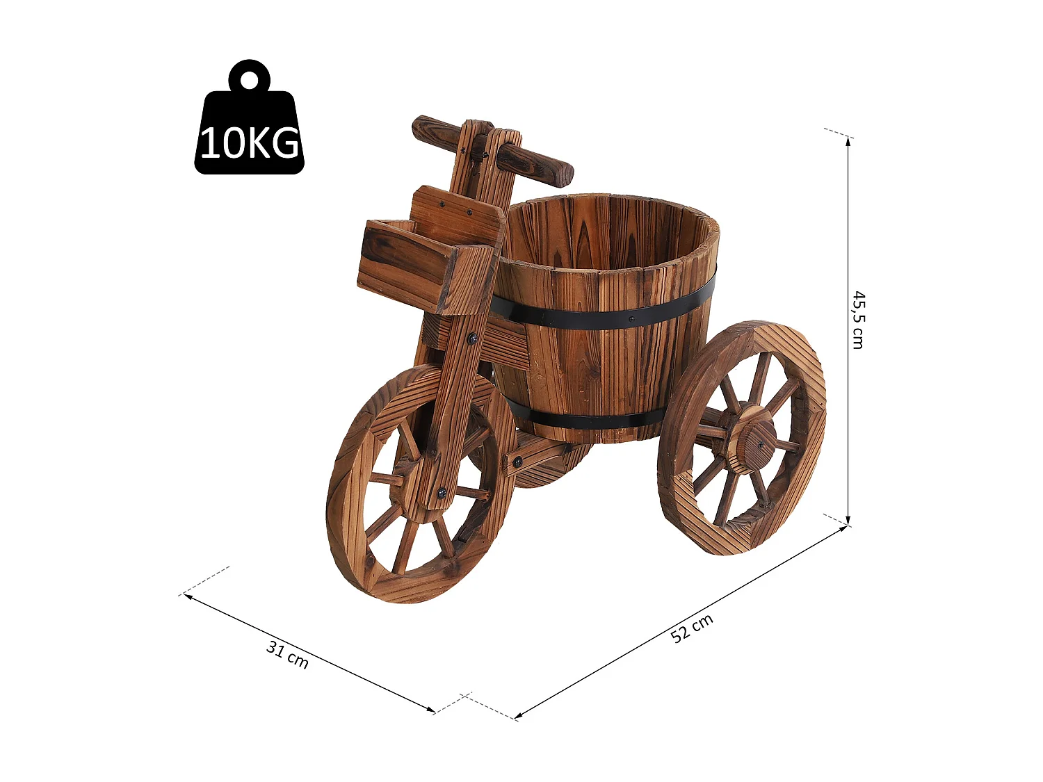 Porte plante tricycle - étagère de pots de fleurs - jardinière dim. 52L x 31l x 45H cm - bois de sapin