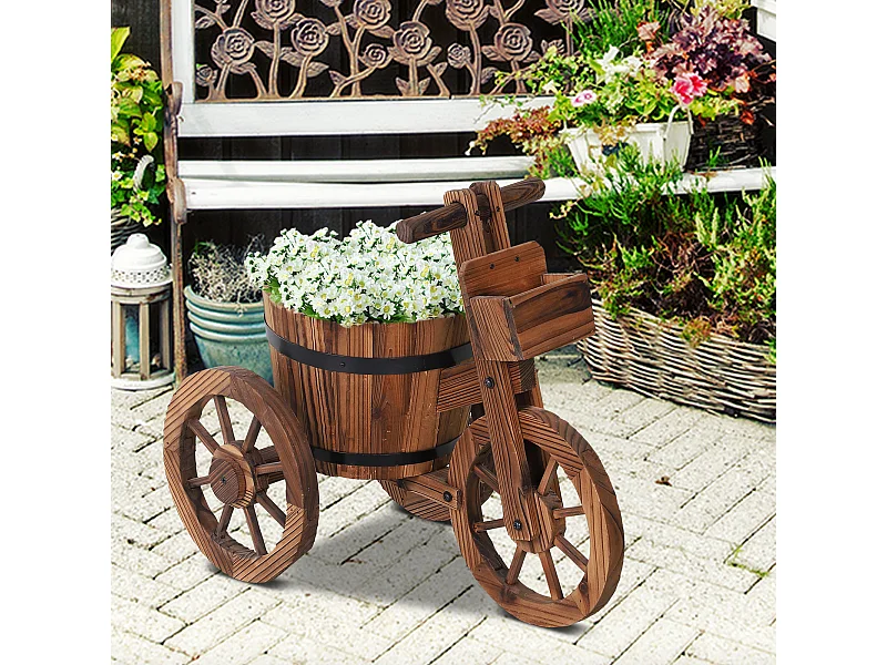 Porte plante tricycle - étagère de pots de fleurs - jardinière dim. 52L x 31l x 45H cm - bois de sapin