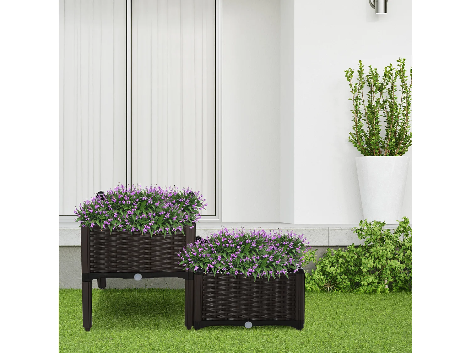 Jardinière sur pieds carré potager 2 étages dim. 80L x 40l x 44H cm insert d'irrigation plastique chocolat