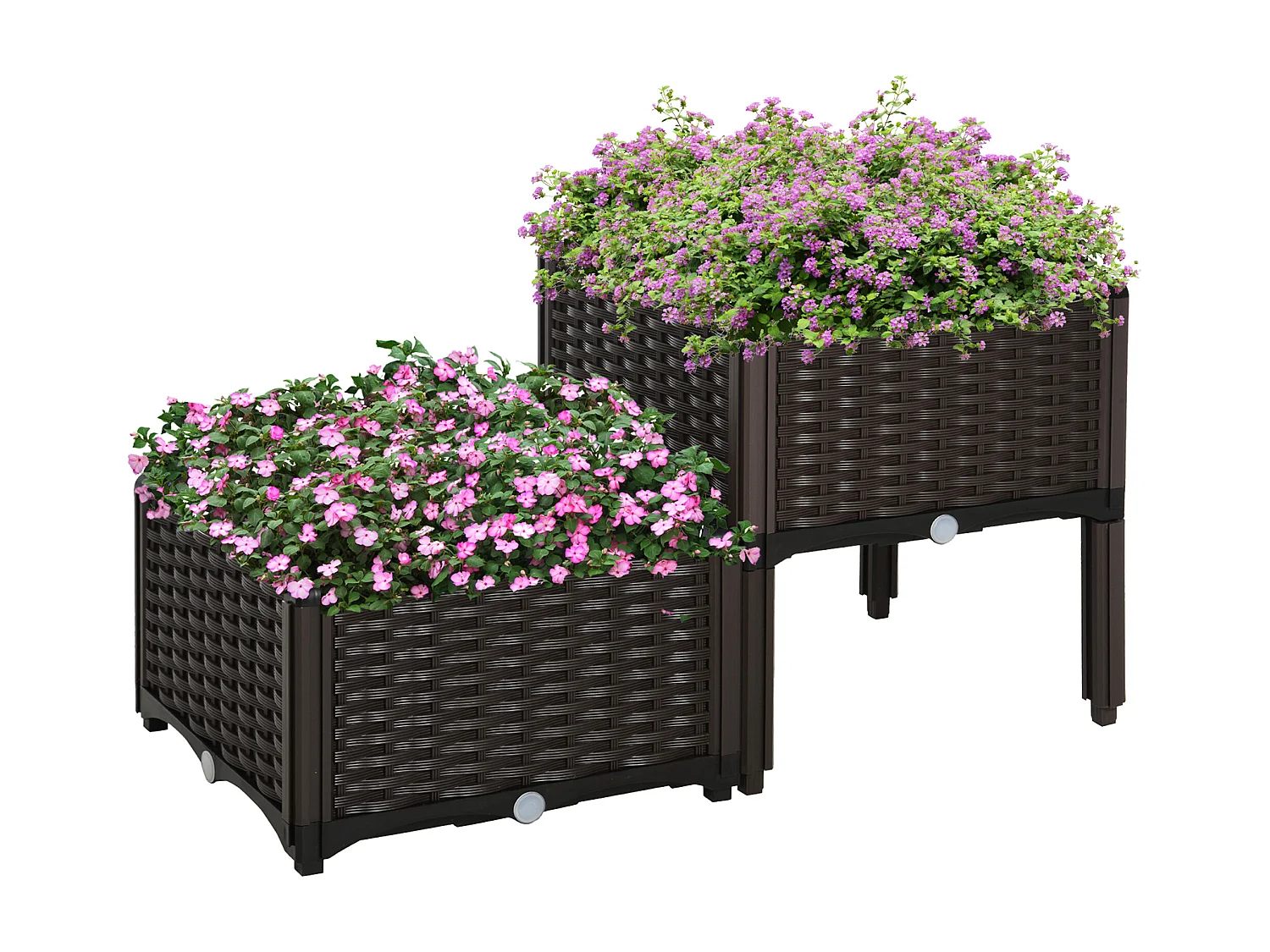 Jardinière sur pieds carré potager 2 étages dim. 80L x 40l x 44H cm insert d'irrigation plastique chocolat