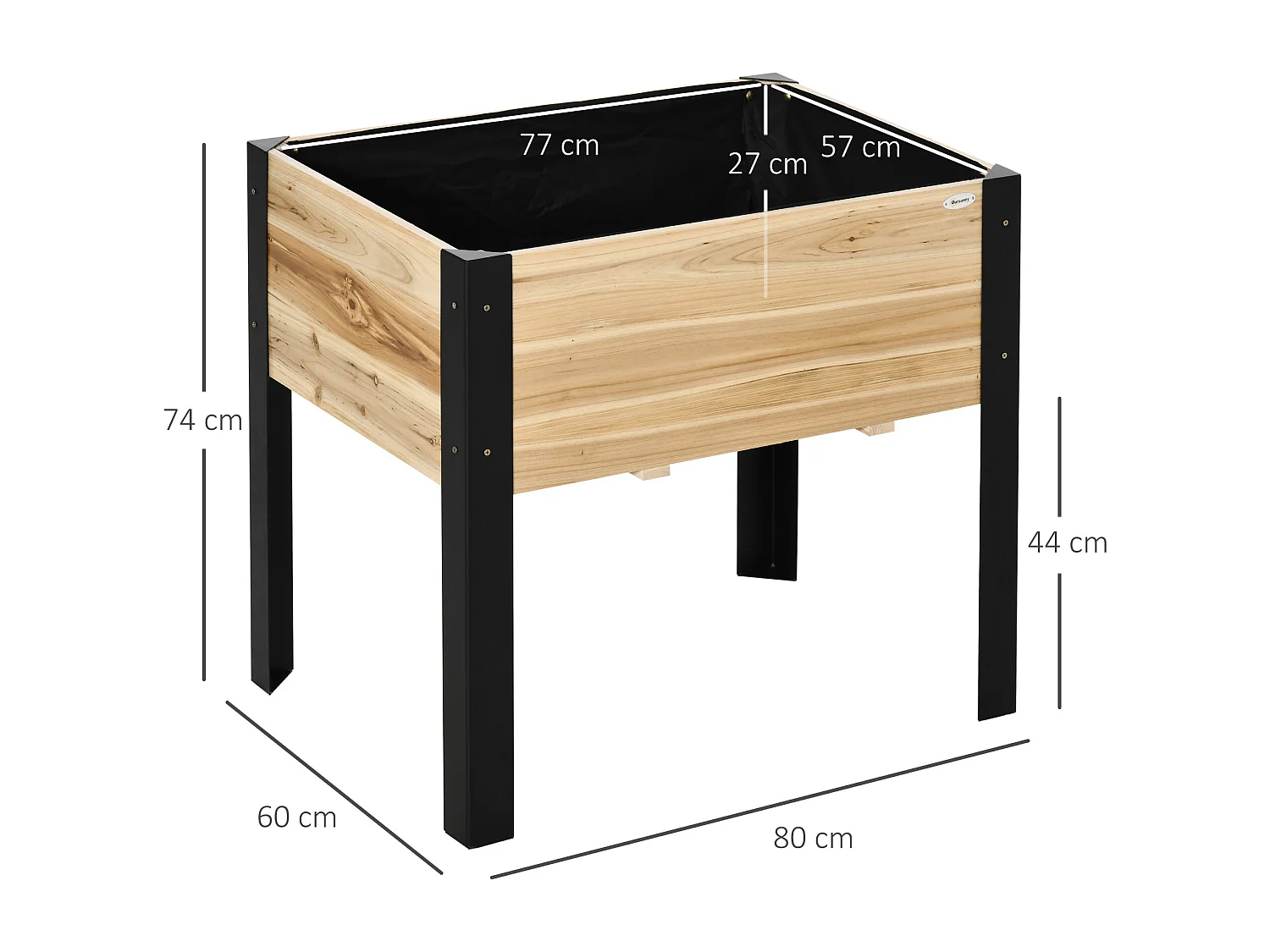 Jardinière sur pieds - potager - feutre de drainage inclus - métal époxy noir bois sapin