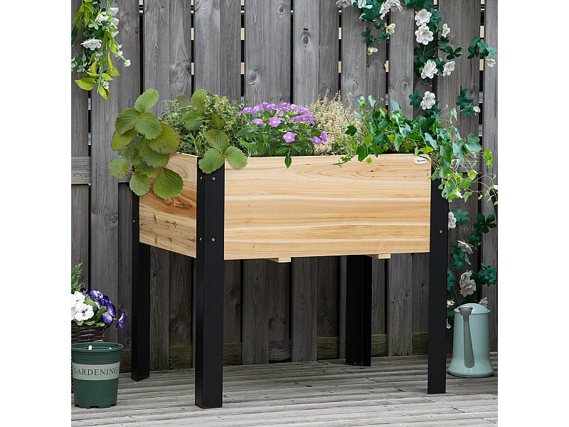 Jardinière sur pieds - potager - feutre de drainage inclus - métal époxy noir bois sapin