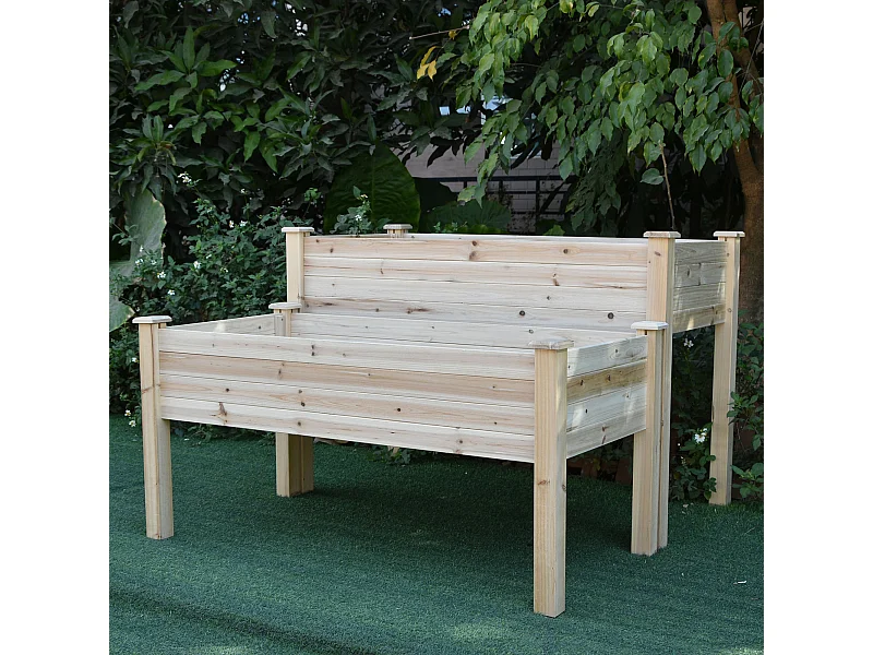 Jardinière sur pieds carré potager 2 étages dim. 115L x 114l x 76H cm inserts d'irrigation bois sapin naturel