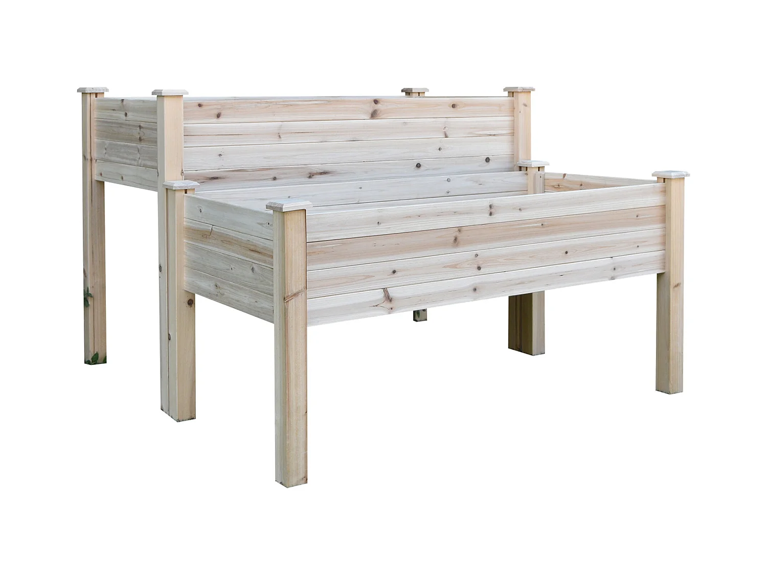 Jardinière sur pieds carré potager 2 étages dim. 115L x 114l x 76H cm inserts d'irrigation bois sapin naturel