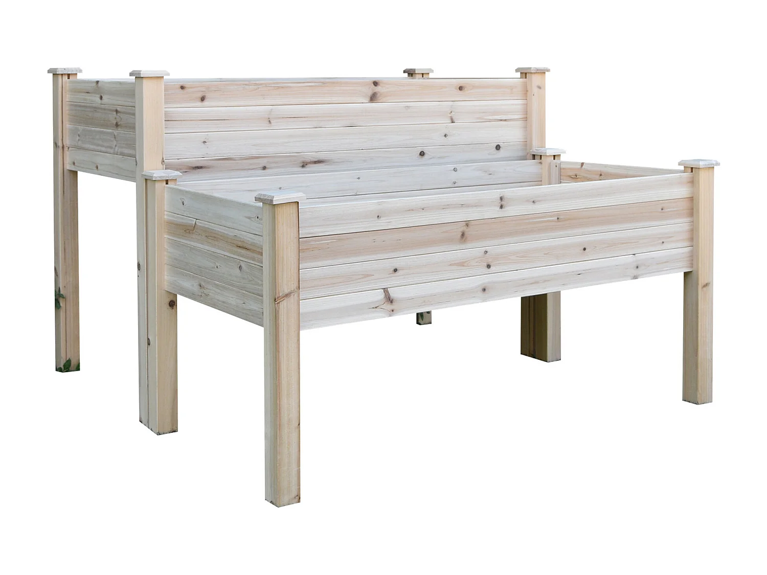 Jardinière sur pieds carré potager 2 étages dim. 115L x 114l x 76H cm inserts d'irrigation bois sapin naturel