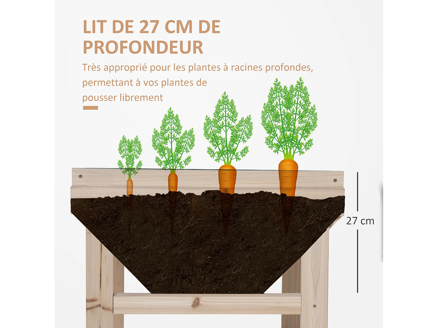 Jardinière sur pieds potager dim. 108,5L x 60l x 80H cm inserts d'irrigation + feutre de drainage inclus bois sapin
