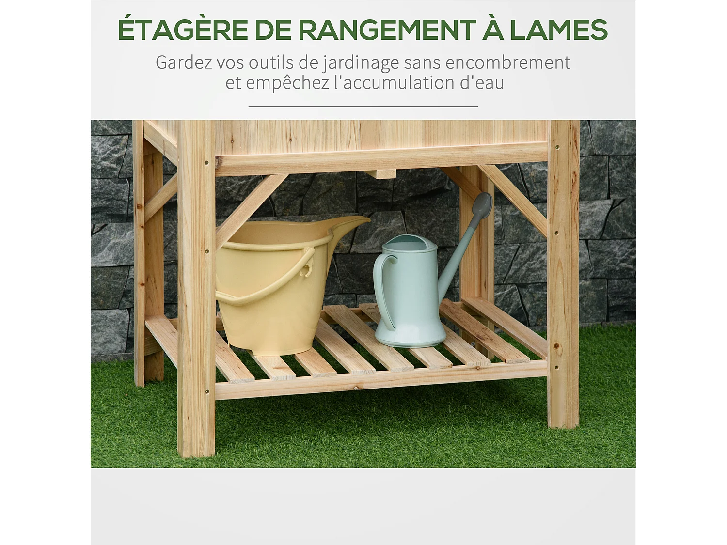 Jardinière sur pieds - carré potager avec étagère - dim. 78L x 58l x 81H cm - 6 compartiments - feutre drainage inclus - bois sapin pré-huilé