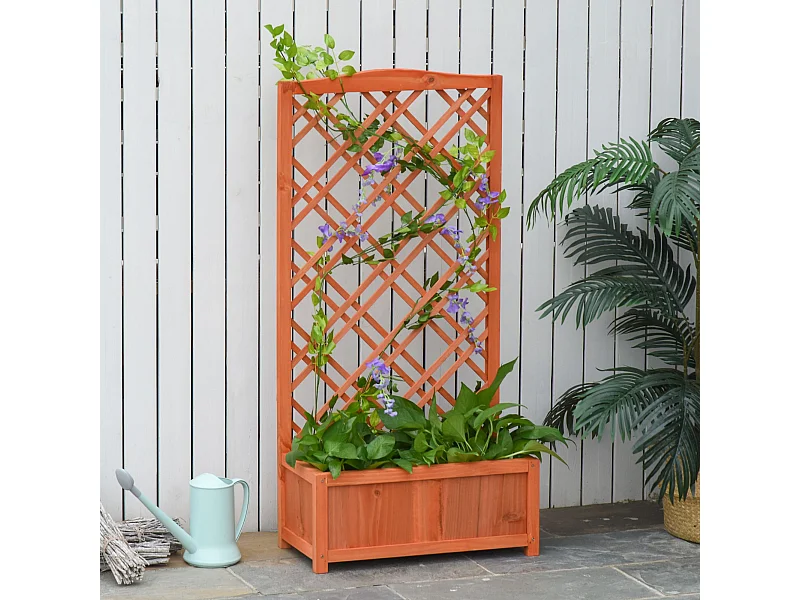 Jardinière avec treillis - bac à fleurs - jardinière sur pied - dim. 60L x 30l x 122H cm bois sapin pré-huilé