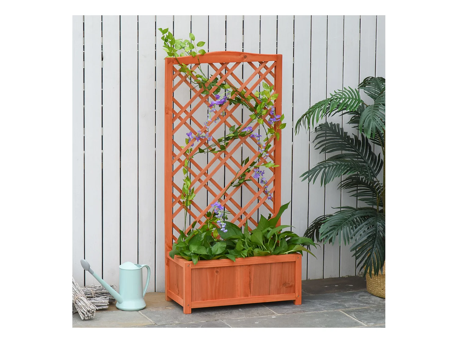 Jardinière avec treillis - bac à fleurs - jardinière sur pied - dim. 60L x 30l x 122H cm bois sapin pré-huilé