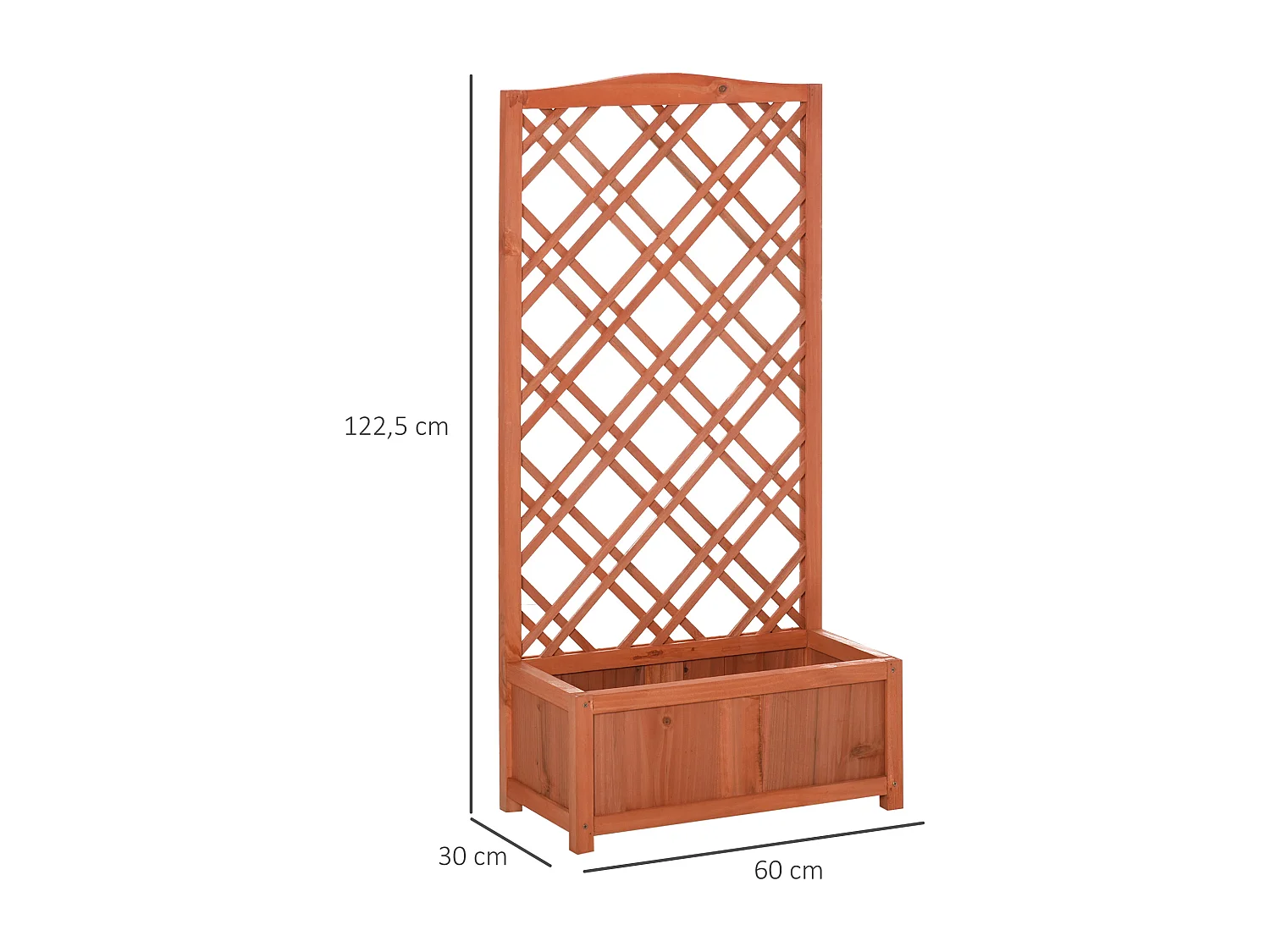 Jardinière avec treillis - bac à fleurs - jardinière sur pied - dim. 60L x 30l x 122H cm bois sapin pré-huilé