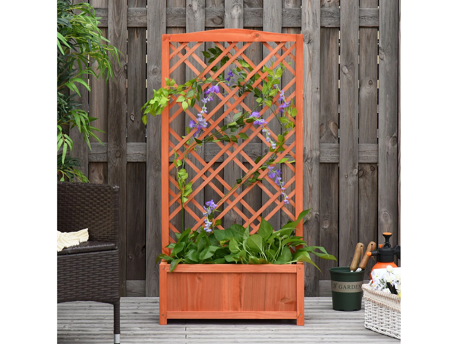 Jardinière avec treillis - bac à fleurs - jardinière sur pied - dim. 60L x 30l x 122H cm bois sapin pré-huilé