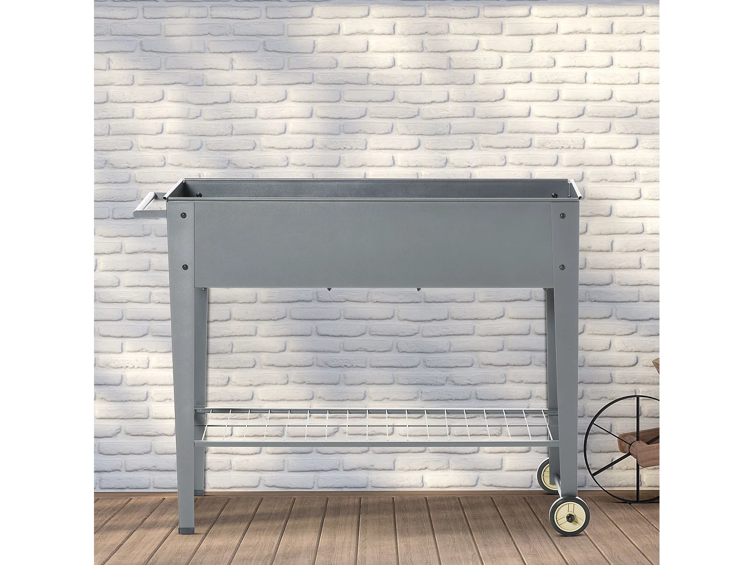 Jardinière sur pieds potager dim. 104L x 39l x 80H cm étagère 2 roues + insert d'irrigation métal gris