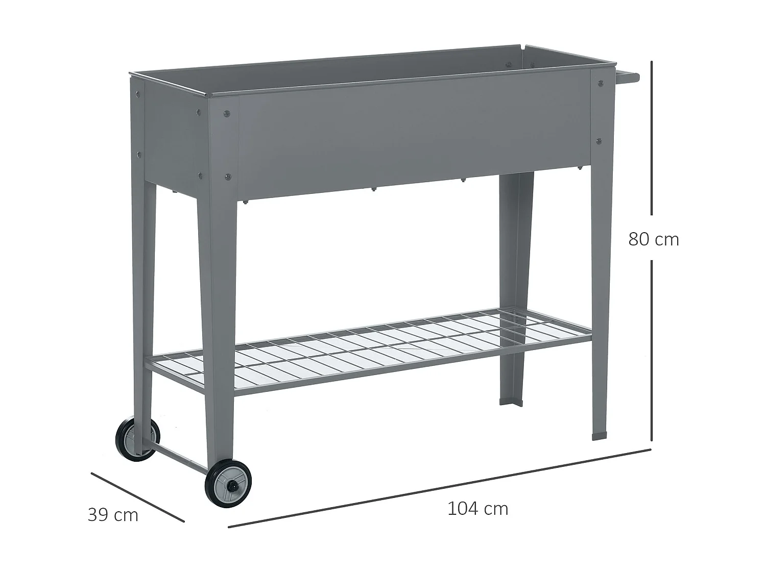 Jardinière sur pieds potager dim. 104L x 39l x 80H cm étagère 2 roues + insert d'irrigation métal gris
