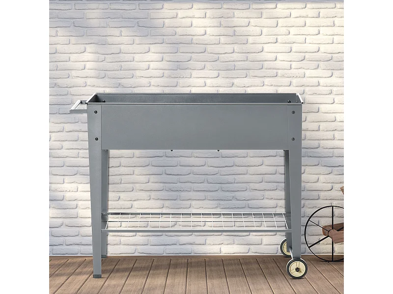 Jardinière sur pieds potager dim. 104L x 39l x 80H cm étagère 2 roues + insert d'irrigation métal gris