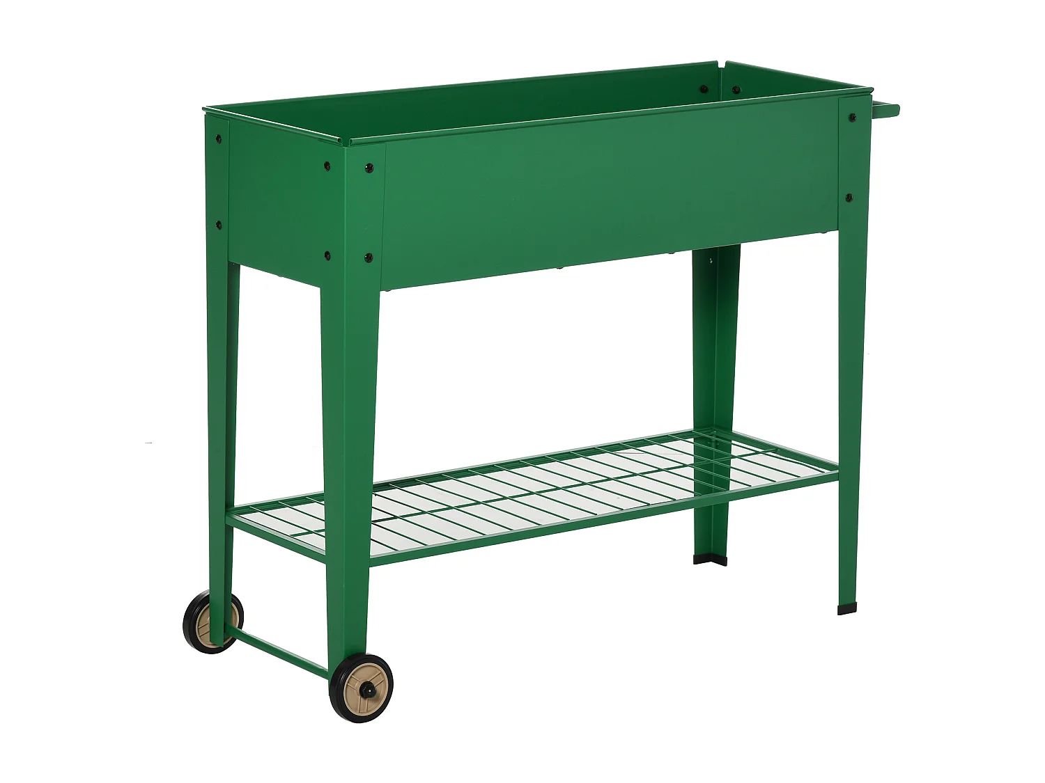 Jardinière sur pieds potager dim. 104L x 39l x 80H cm étagère 2 roues + insert d'irrigation métal vert