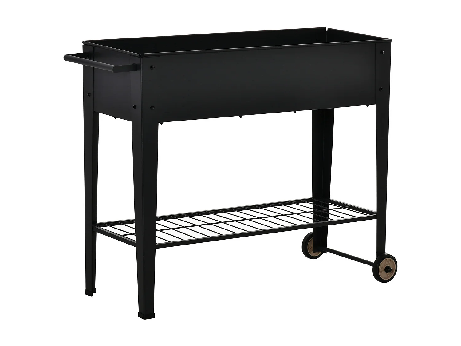 Jardinière sur pieds potager dim. 104L x 39l x 80H cm étagère 2 roues + insert d'irrigation métal noir