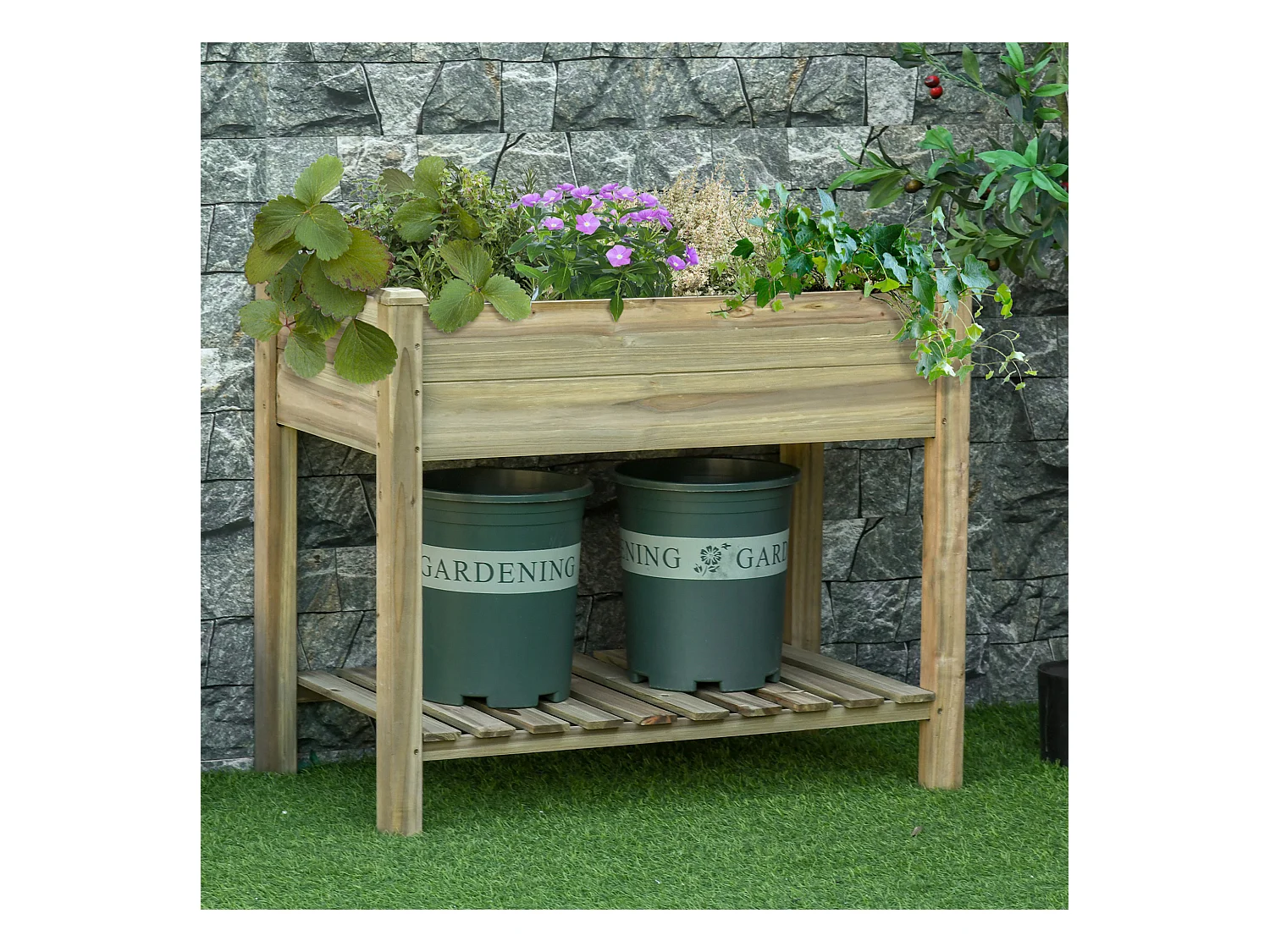 Jardinière sur pieds potager avec étagère à lattes dim. 91L x 51l x 76H cm bois sapin autoclave