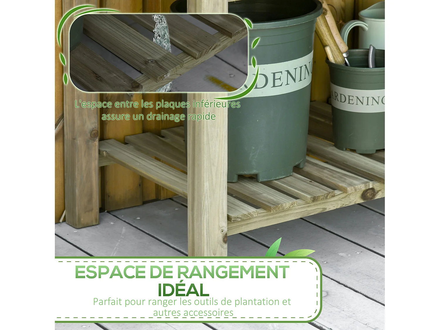Jardinière sur pieds potager avec étagère à lattes dim. 91L x 51l x 76H cm bois sapin autoclave