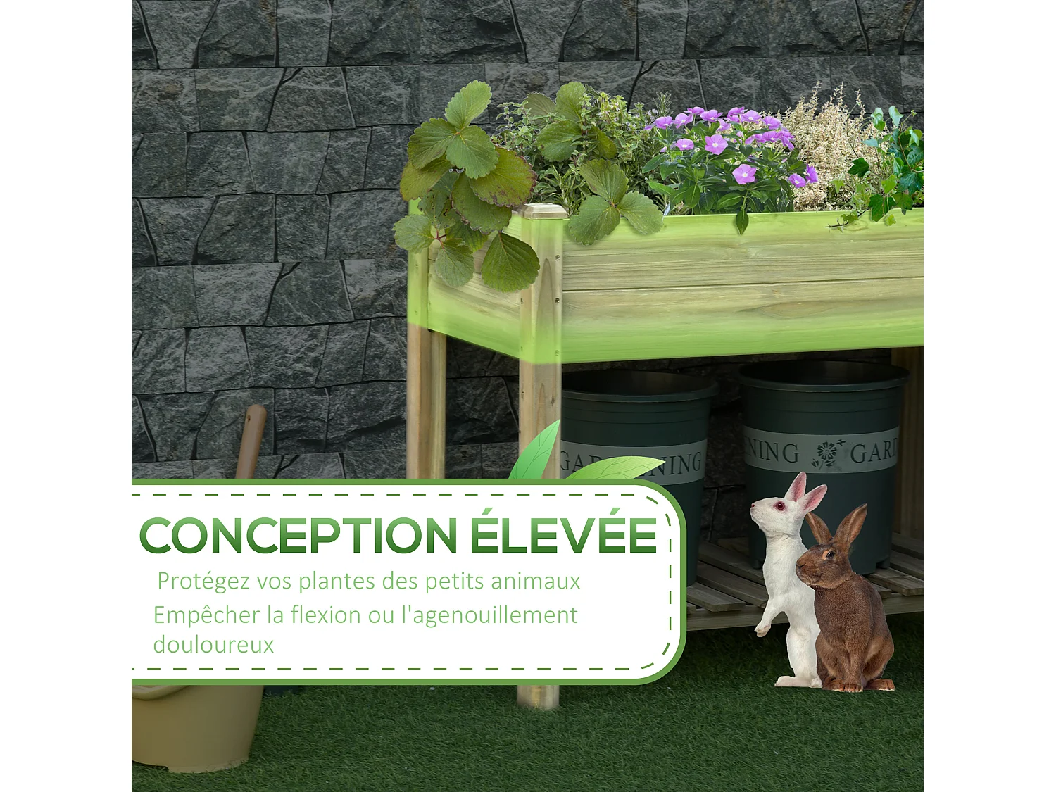 Jardinière sur pieds potager avec étagère à lattes dim. 91L x 51l x 76H cm bois sapin autoclave