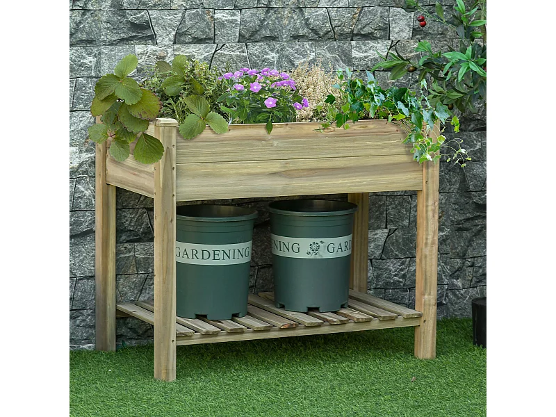 Jardinière sur pieds potager avec étagère à lattes dim. 91L x 51l x 76H cm bois sapin autoclave