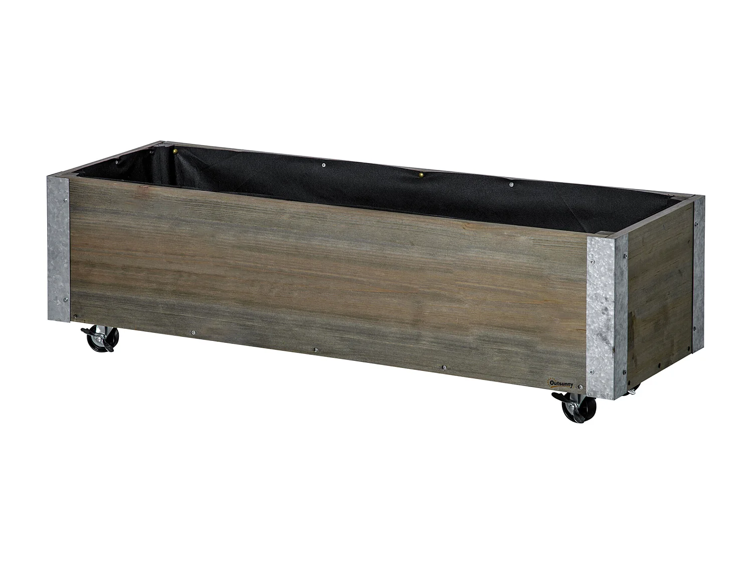 Jardinière sur roulettes - jardinière rectangulaire - inserts d'irrigation, feutre de drainage inclus - métal bois de sapin gris