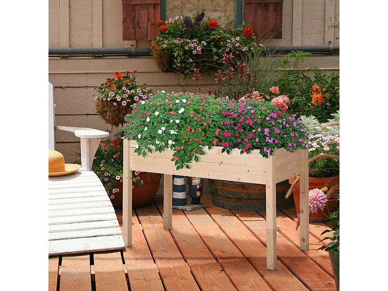 Jardinière sur pieds potager dim. 122L x 56l x 76H cm inserts d'irrigation + feutre de drainage inclus bois massif sapin