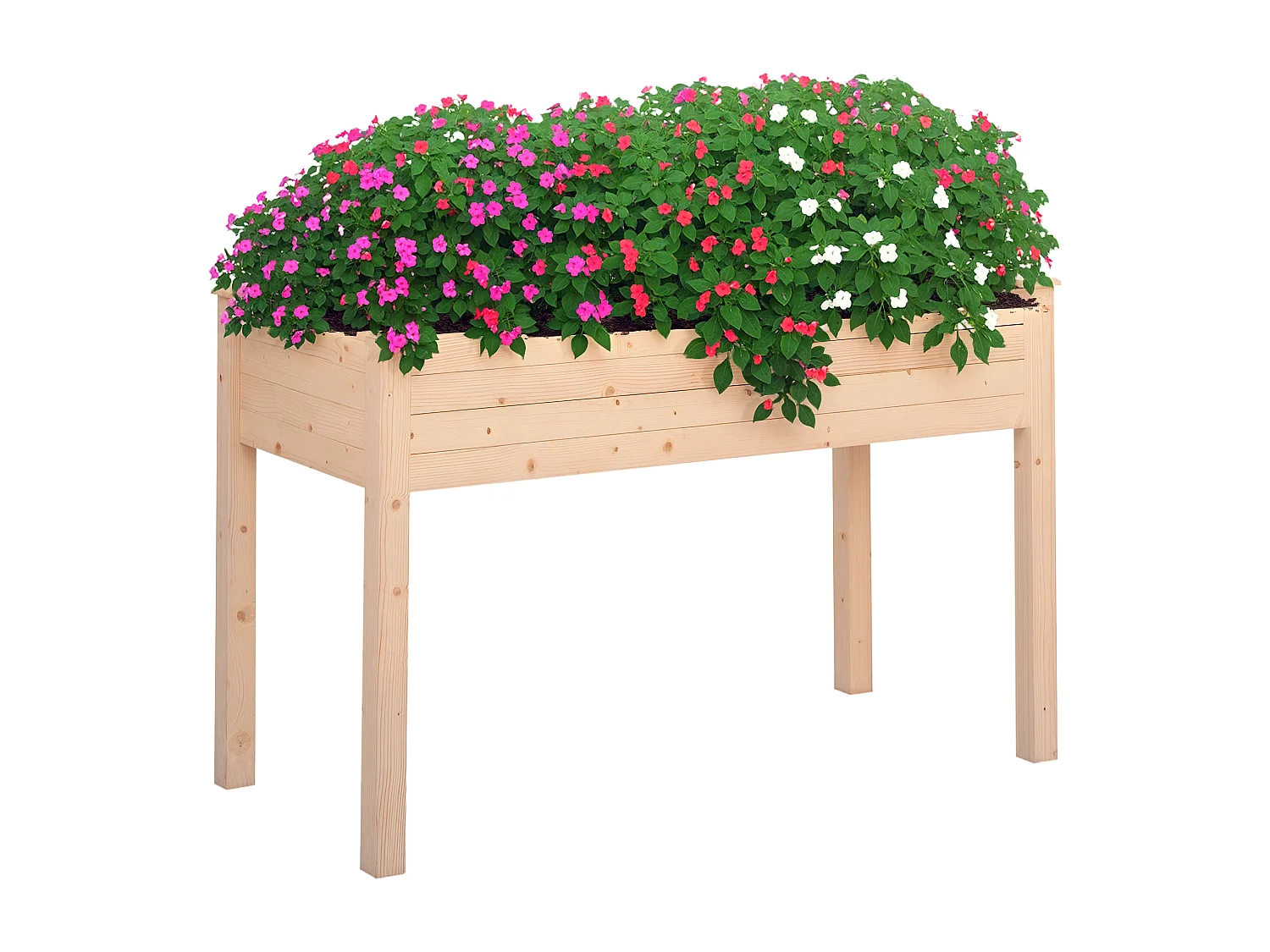 Jardinière sur pieds potager dim. 122L x 56l x 76H cm inserts d'irrigation + feutre de drainage inclus bois massif sapin